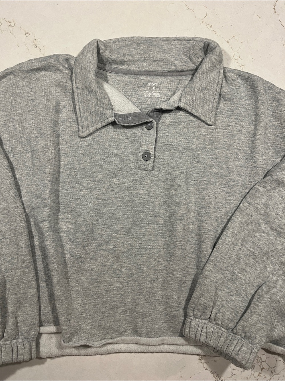 aerie XL heather gray button up cropped pullover sweatshirt